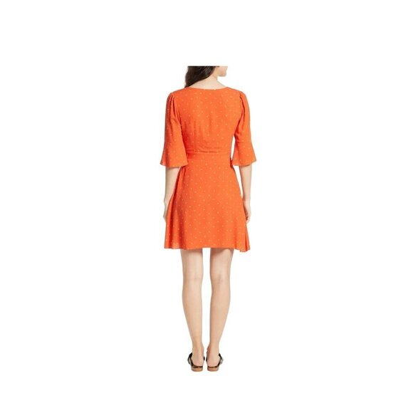 FREE PEOPLE All Yours Orange/Yellow Polka Dot Mini Dress Tie Front V-Neck Size 0 - Picture 4 of 12
